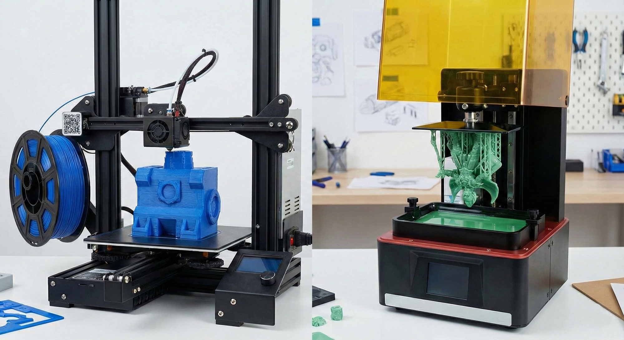 تصویر مقایسه‌ای پرینترهای FDM و SLA