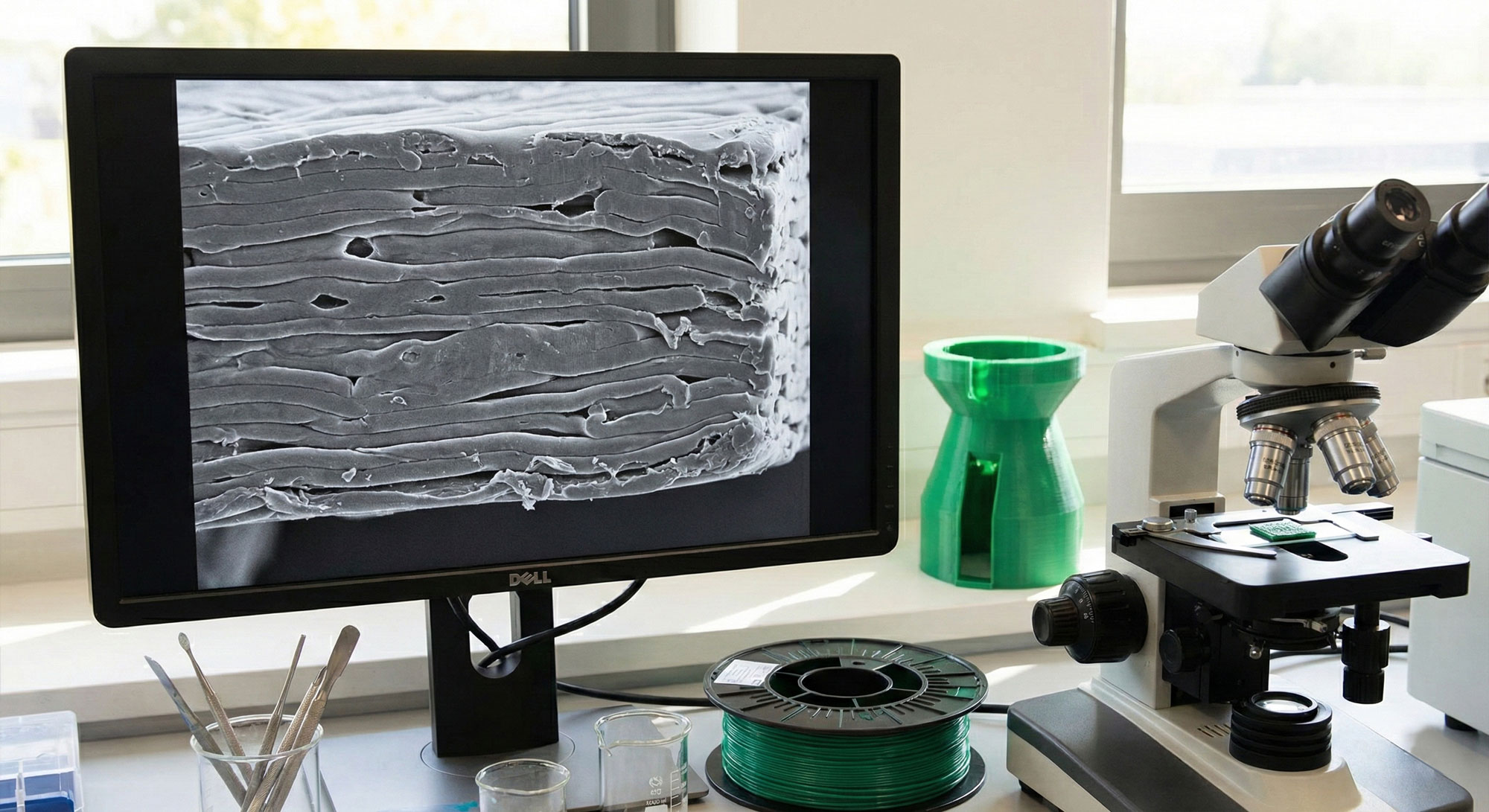 میکروسکوپی ساختار PLA یا یک نمونه چاپ شده با کیفیت بالا<